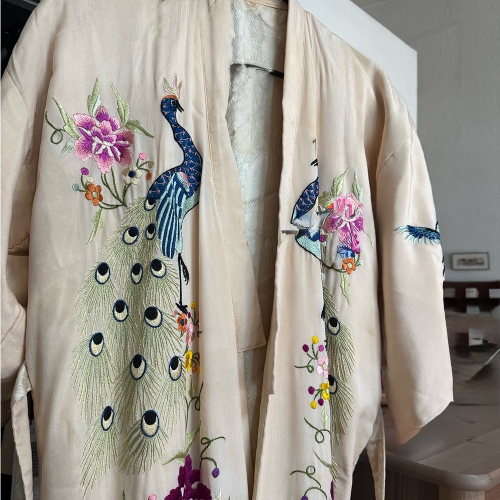 Floral Embroidered Cape with Peacock Design